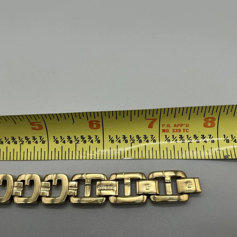 Guess L10644L1 Womens Watch 18mm Gold Tone Logo G Band New Battery 7.5